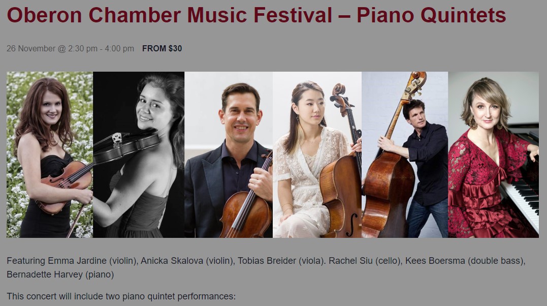 Oberon Chamber Music Festival Presents Piano with String Quintet